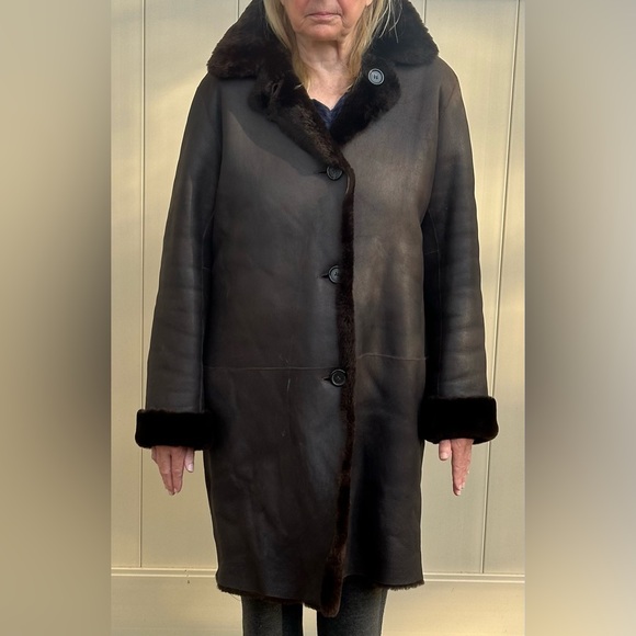 Fully Reversible Shearling Knee Length Coat - Picture 1 of 5
